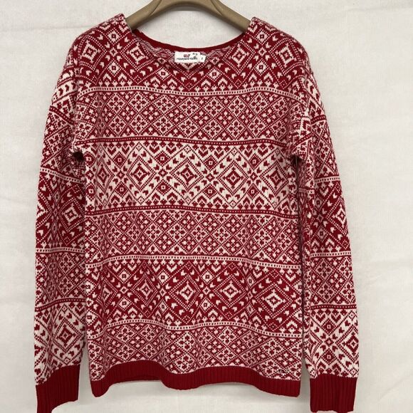 Vineyard Vines Sweaters - NEW vineyard vines fair isle sweater red Sz Small S 4-6 pullover merino wool